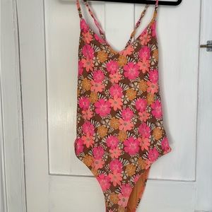 Pink orange brown flower Aerie swimsuit